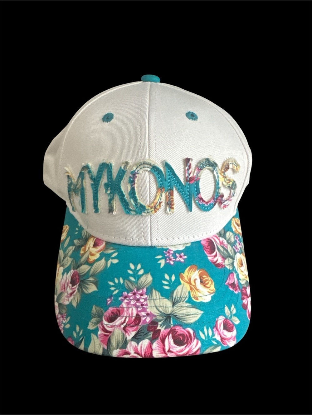 Mykonos Floral Turquoise & White Baseball Cap